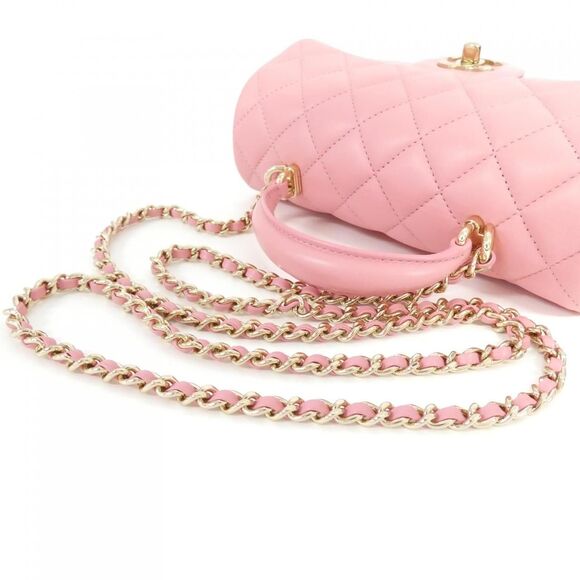 Authentic CHANEL CC Lambskin Quilted Top Handle Chain Shoulder Bag Flap Pink - Picture 4 of 6